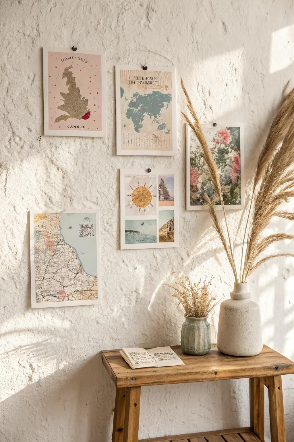 Design your personal map of memories: Translate your travels into art through a postcard collage.