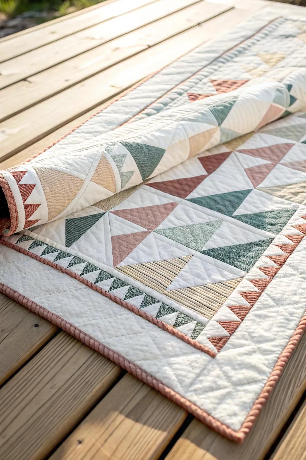 Appreciate the allure of geometric patterns showcased in this minimalist quilt border design.