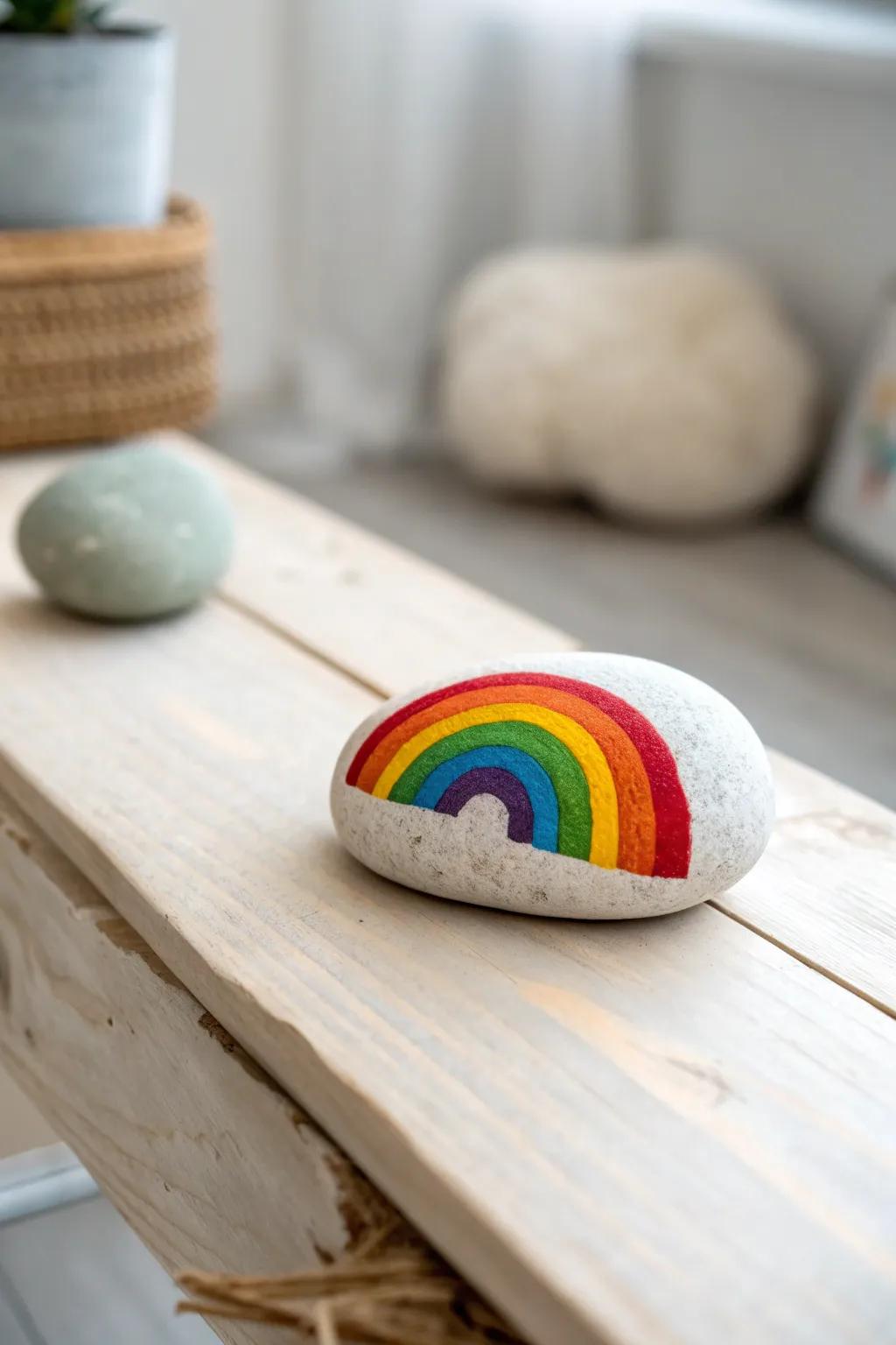 Savor the delight of hues with this classic rainbow stone, an exquisite fusion of minimalist allure and bohemian charm.