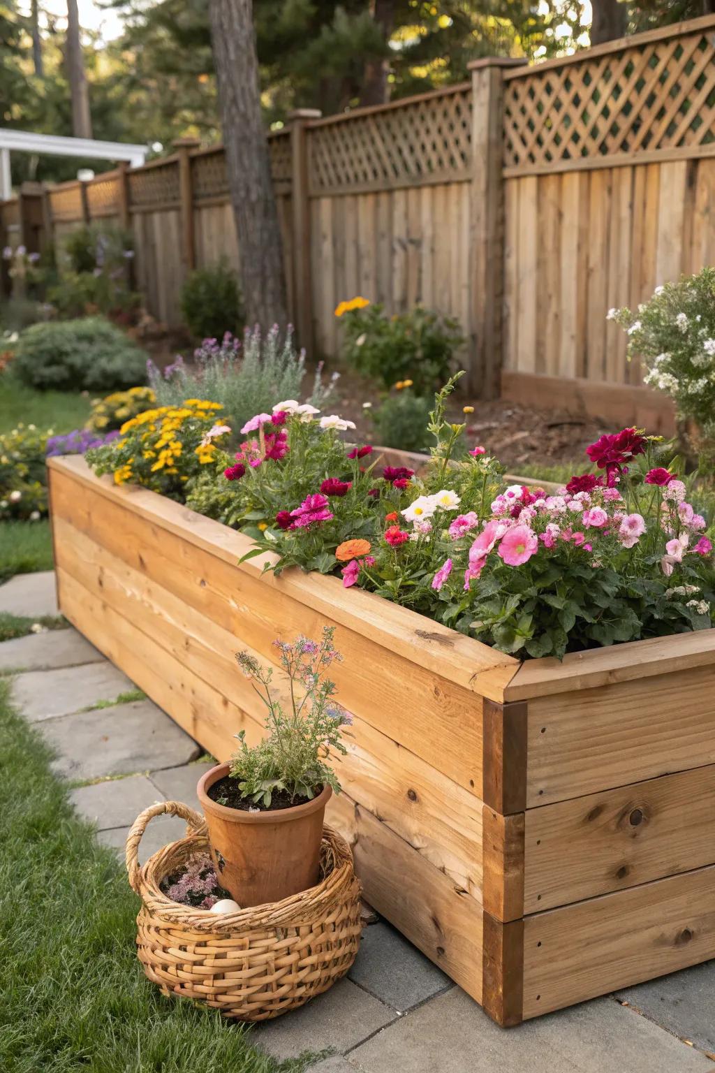 Embrace organic splendor with a countryside cedar raised flower bed, a classic element within your garden sanctuary.