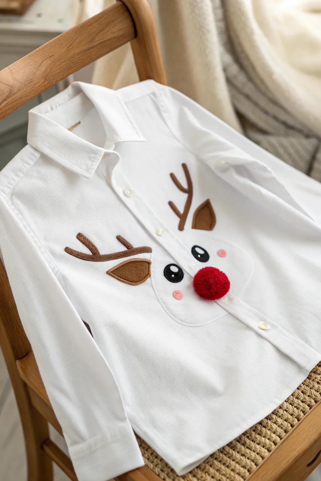 Enliven your wardrobe with this joyful deer face motif, bound to elicit smiles!