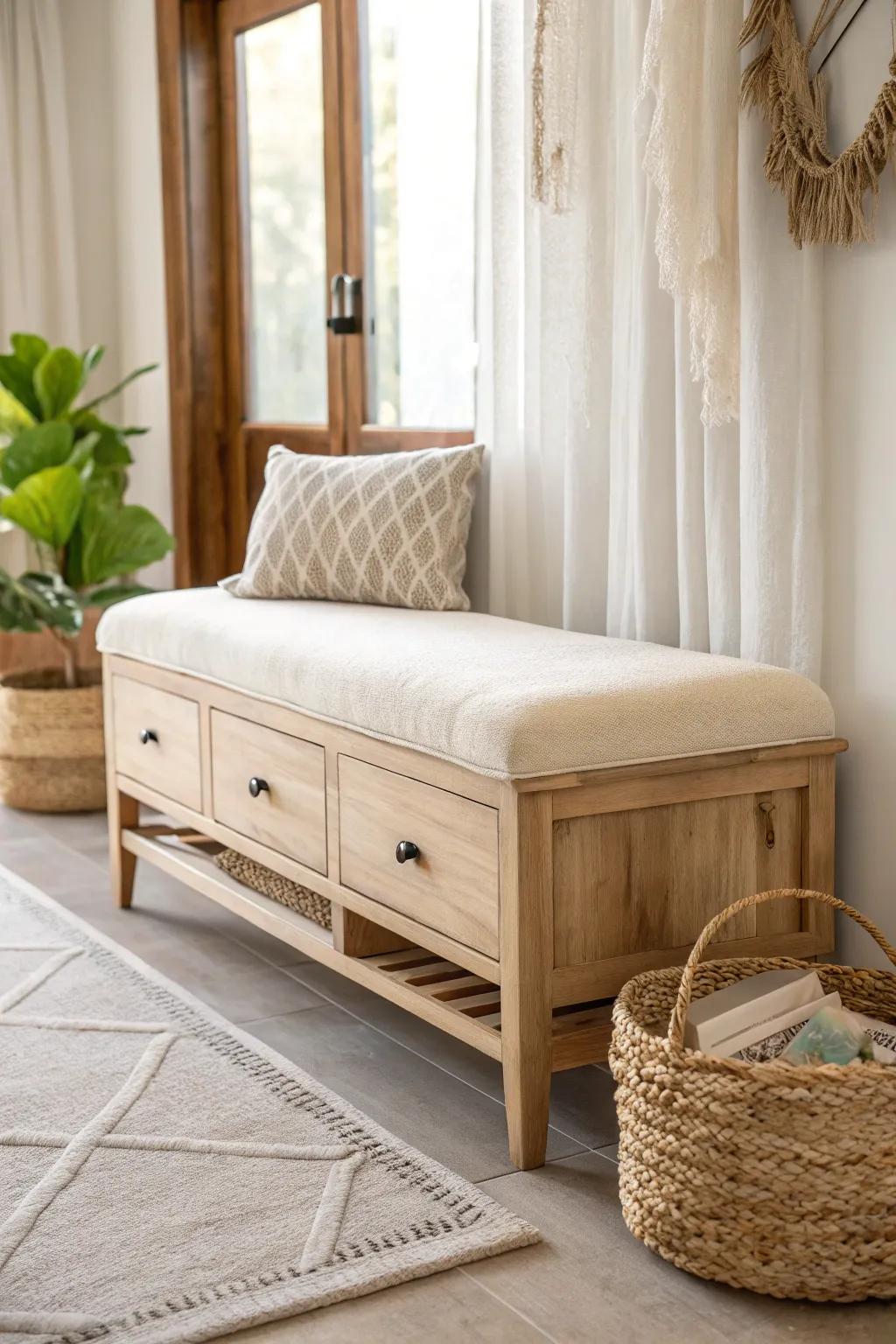 From chest of drawers to delightful bench—welcome guests with this stylish, repurposed piece!