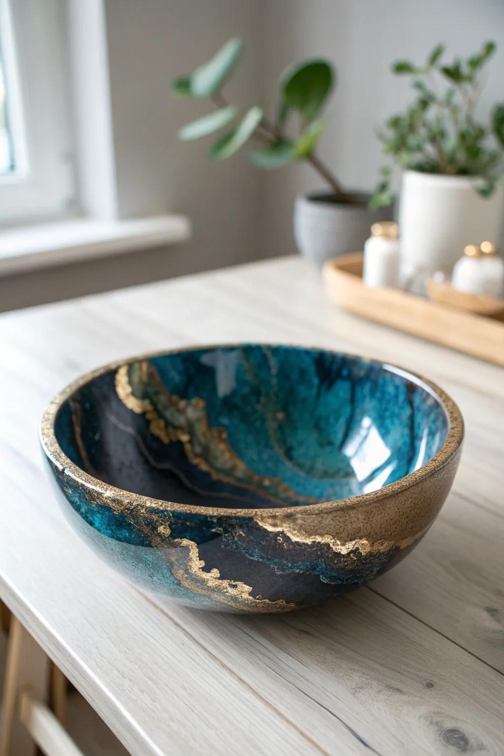 Enhance your area with a geode-inspired resin bowl, where artistry converges with nature.