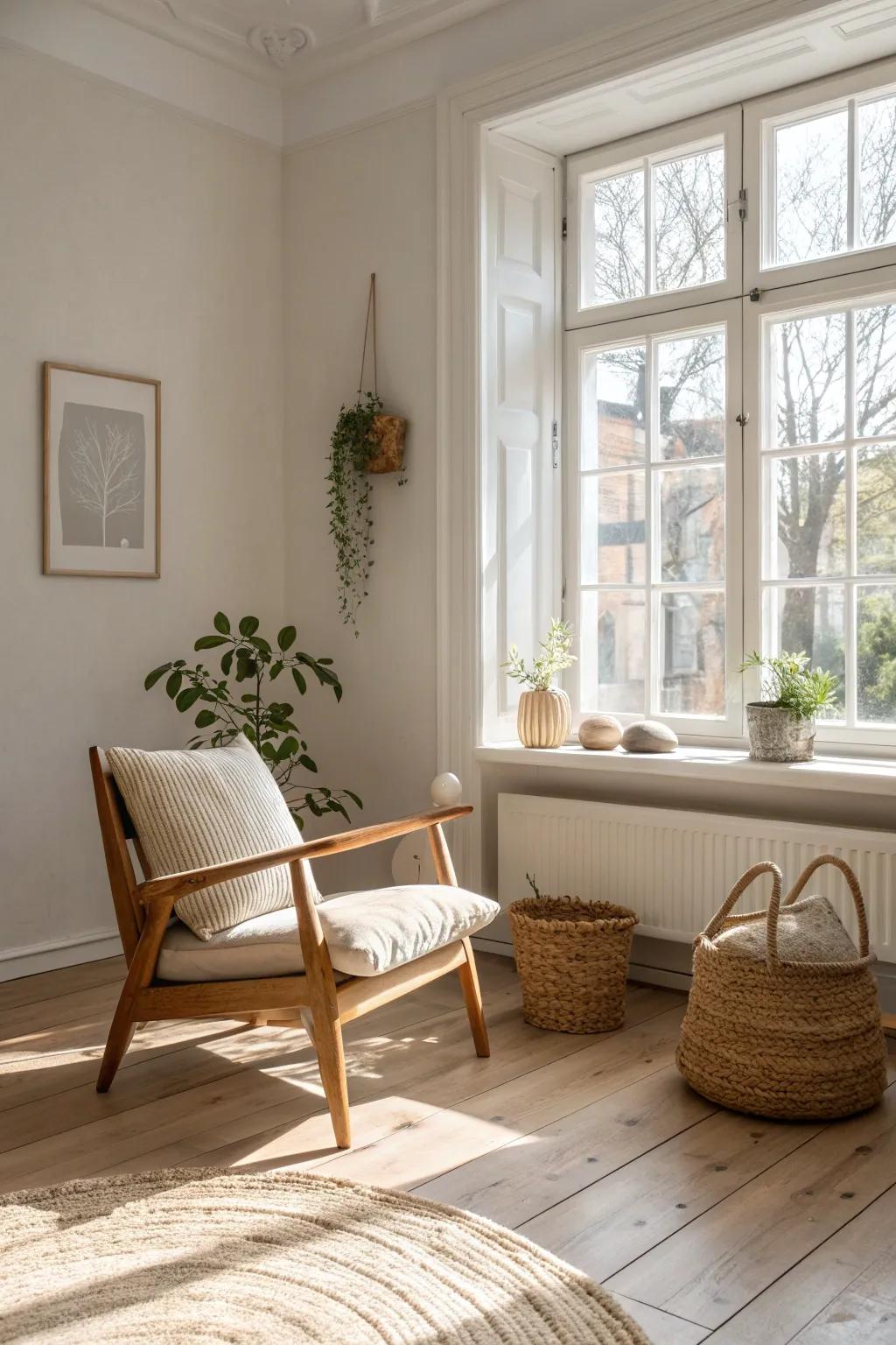 Let sunlight transform your space into a tranquil retreat. Embrace the charm of simplicity.