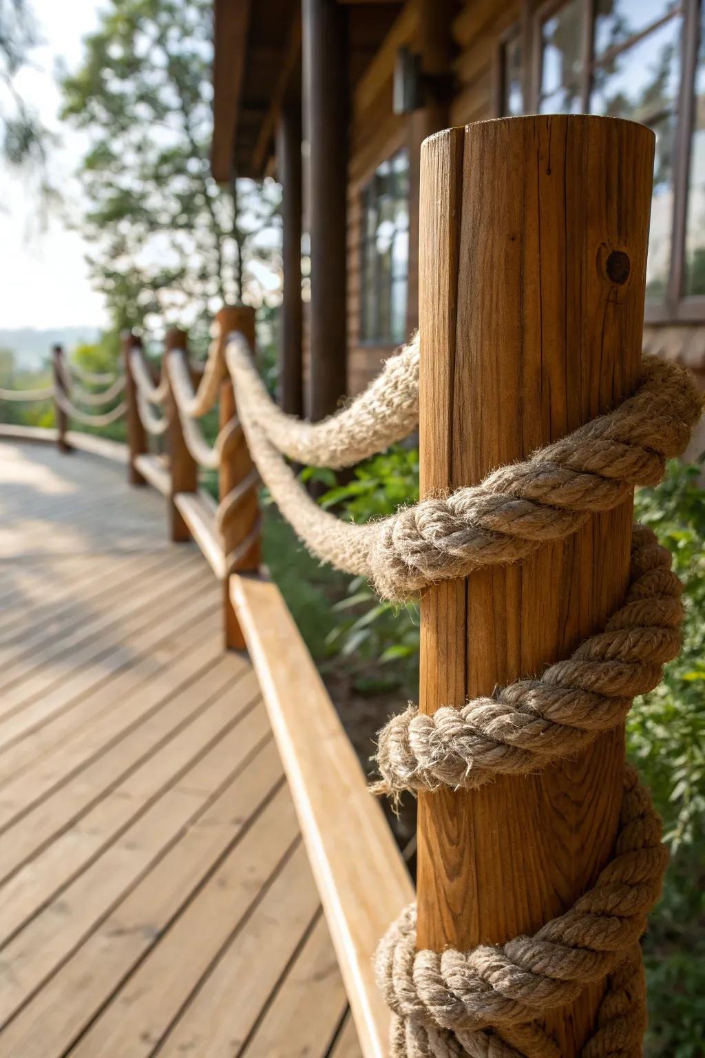 Heighten your veranda with the enduring allure of handcrafted rope handrails.