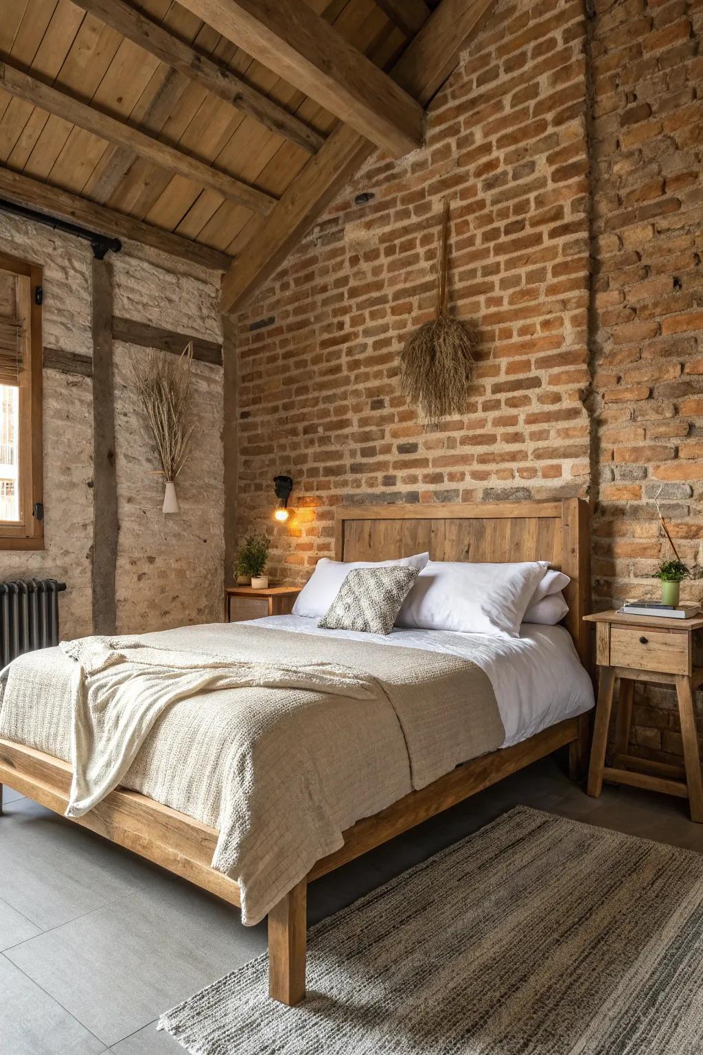 A sophisticated interplay of organic textures set against the backdrop of a rustic brick wall.