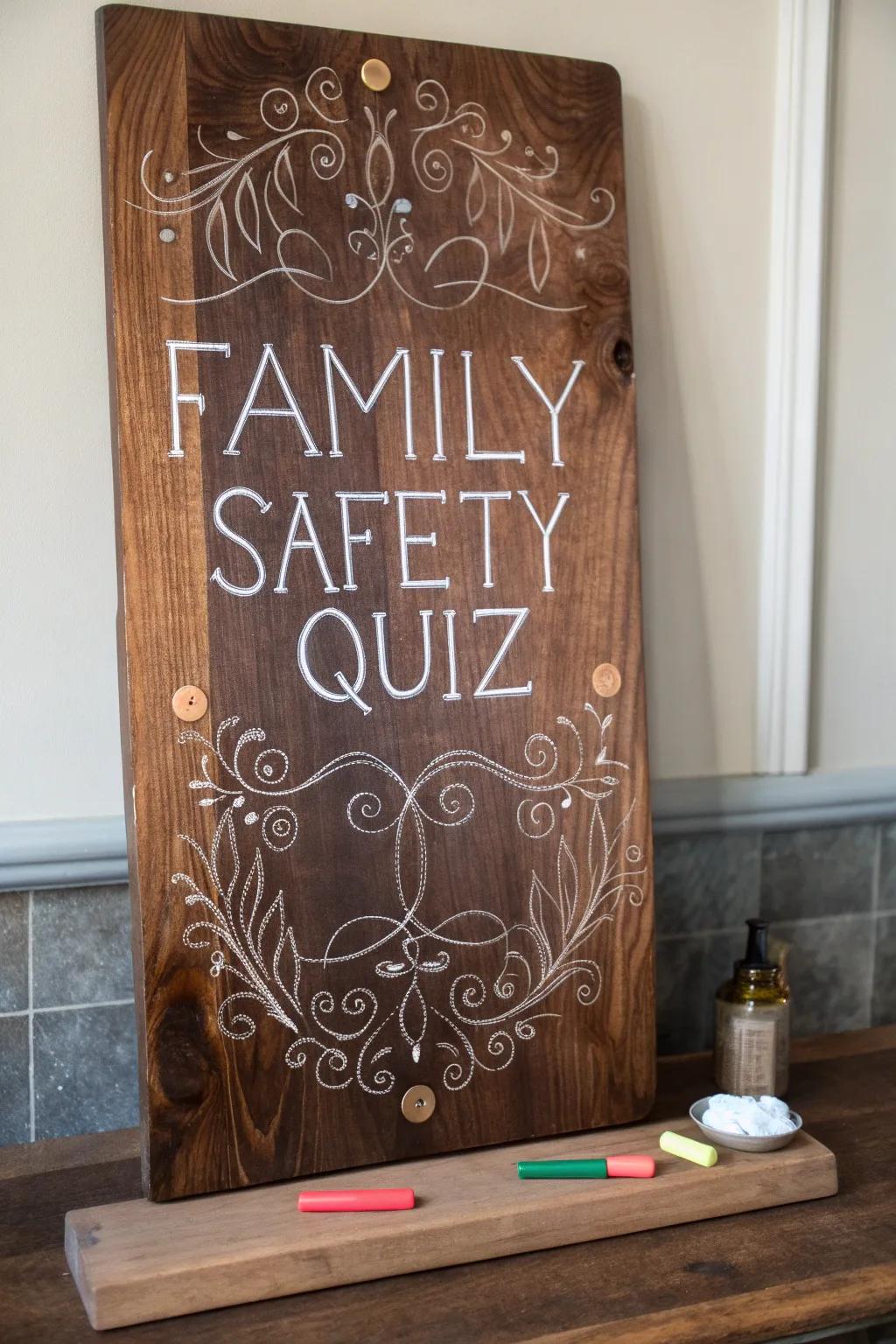 Transform safety into a cherished family custom with our handcrafted quiz board!