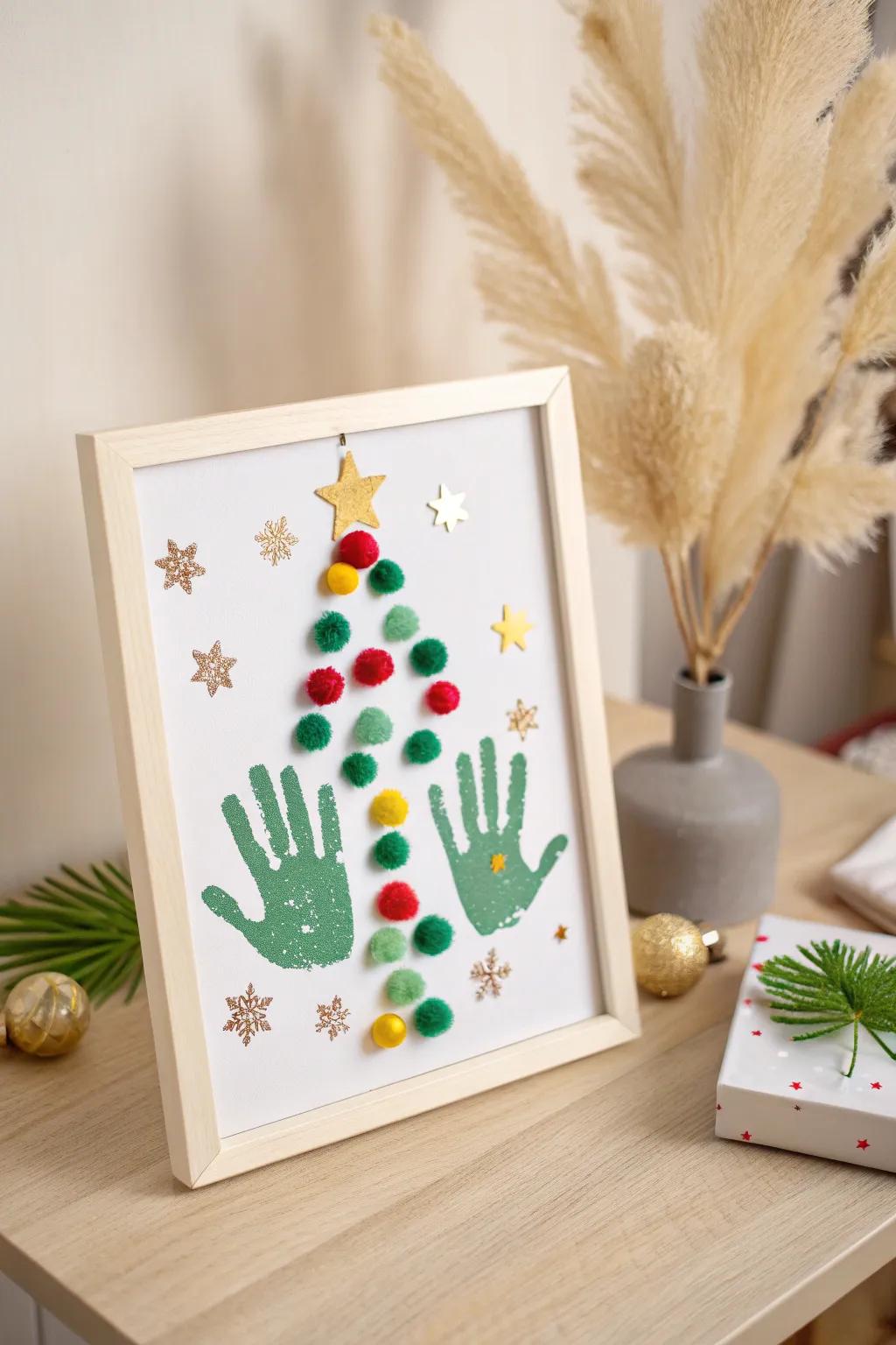 Revel in ingenuity by crafting an enthralling handprint evergreen, uniting straightforwardness with festive elation.