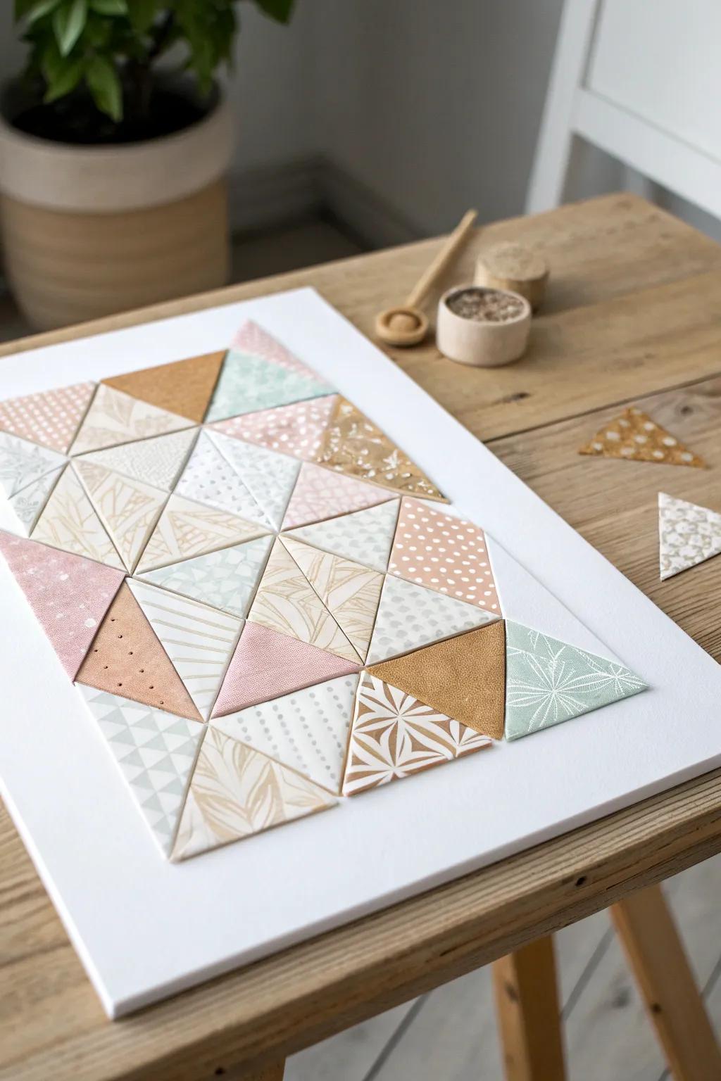 Uncover the elegance in simplicity with geometric marvels created from paper scraps. A modern art statement that reflects the refinement of minimalism and bohemian allure.