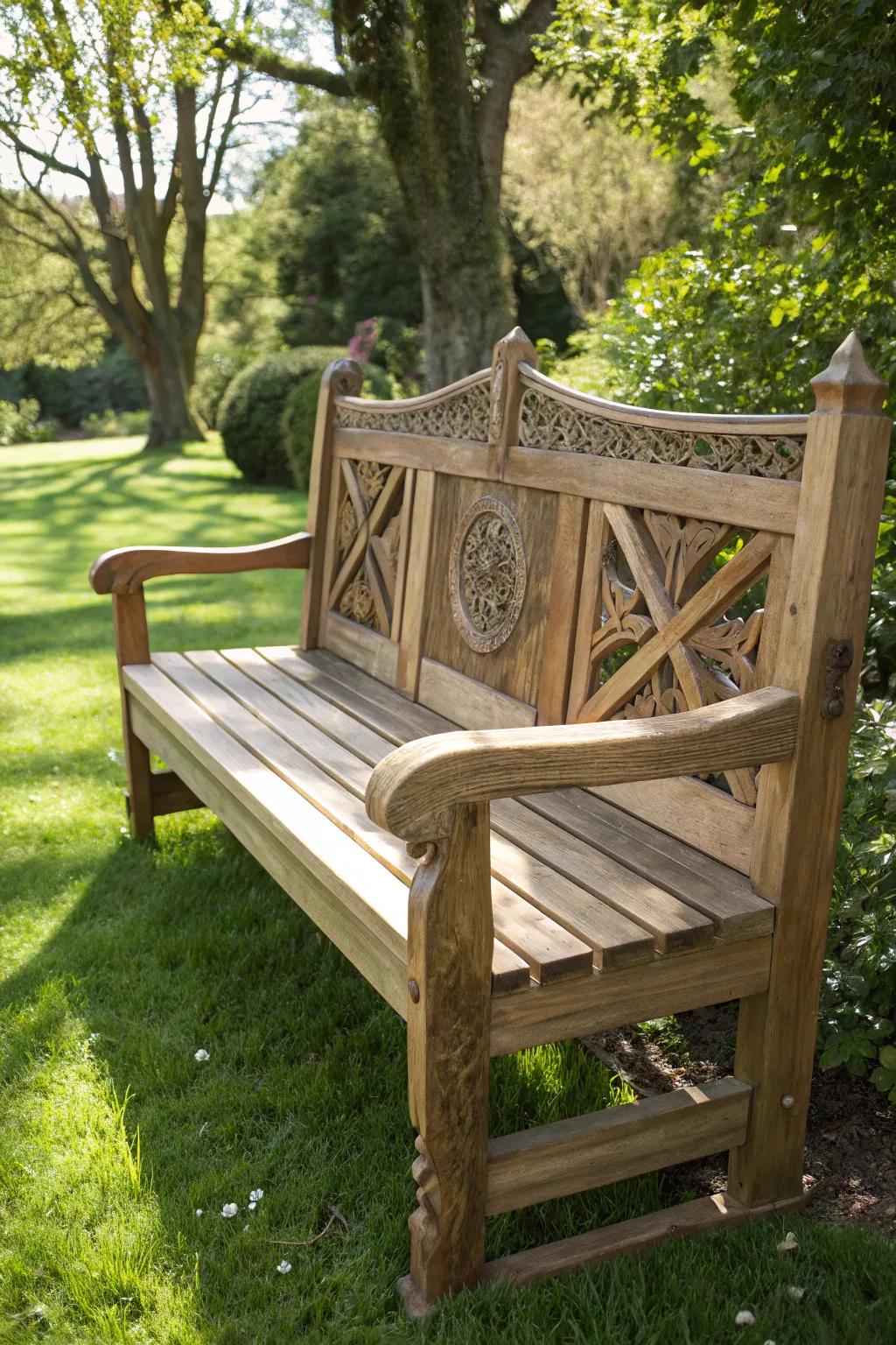 Elevate your garden with this refined DIY bench, skillfully crafted from leftover decking planks and ideal for savoring nature's calm.
