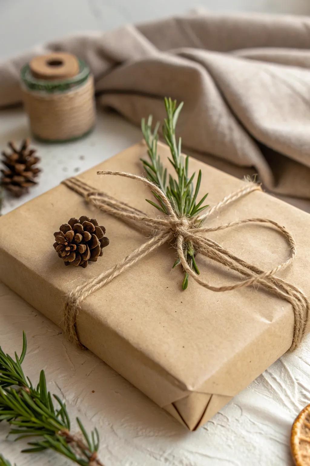 Adopt the allure of the rustic aesthetic with graceful plain paper wrapping for your Secret Santa tokens.