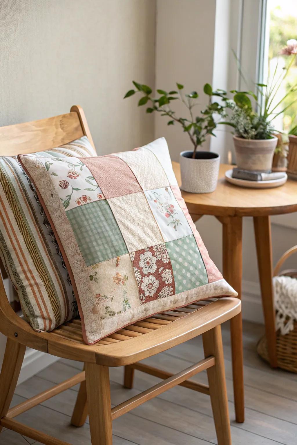 Infuse your abode with a touch of handcrafted refinement through this captivating patchwork pillow cover. 🌿✨ #ScandinavianDesign #BohoChic #HomeDecor