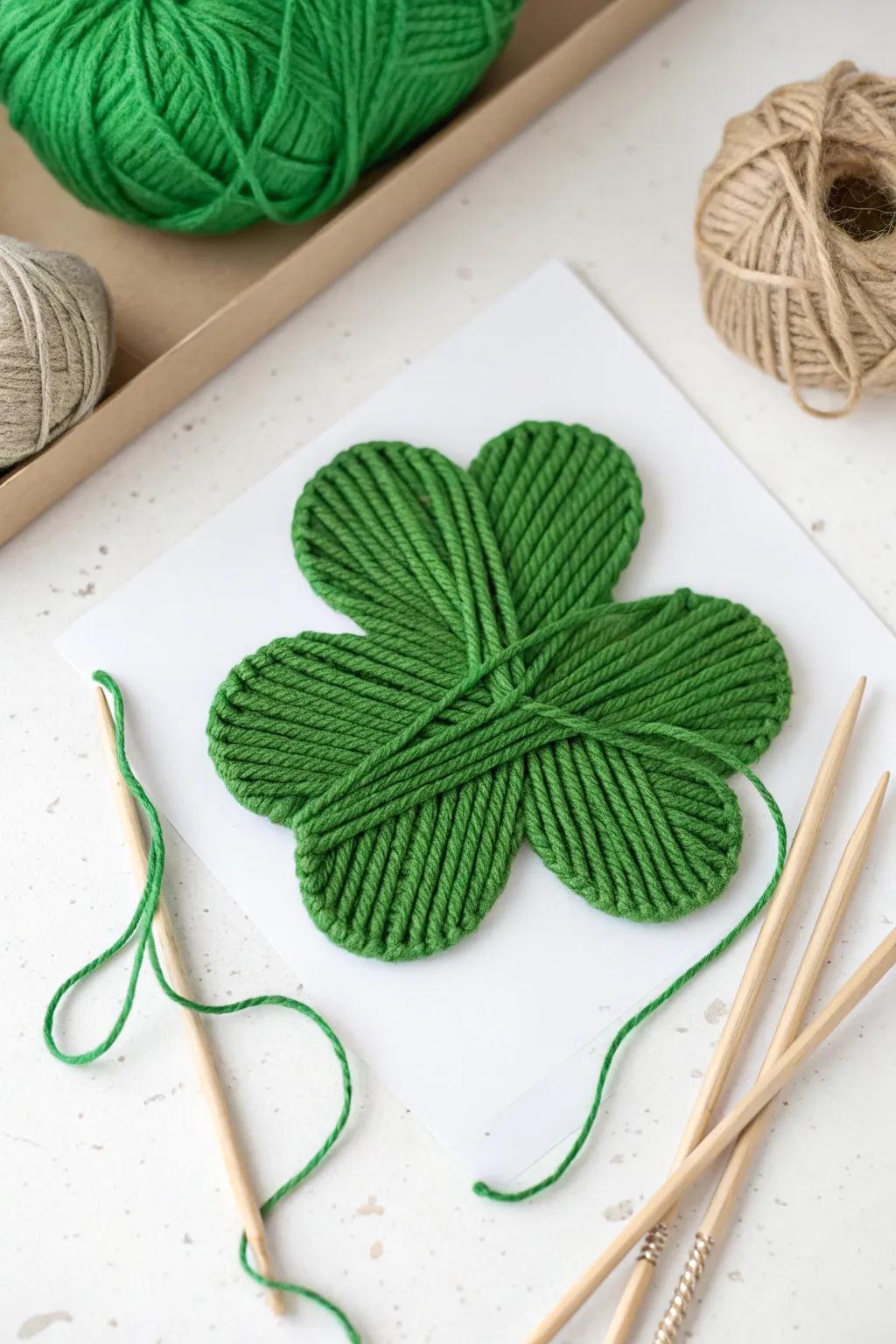 Crafting happiness: A simple shamrock encased in lively wool for a hint of innate charm.