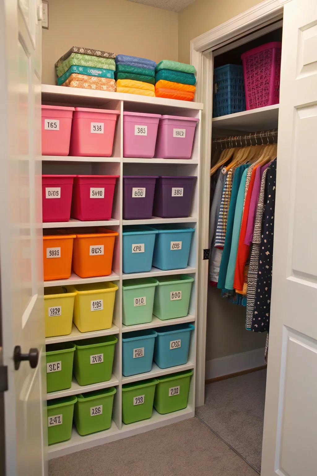 Storage crates are essential for keeping your closet organized and adding vibrancy.