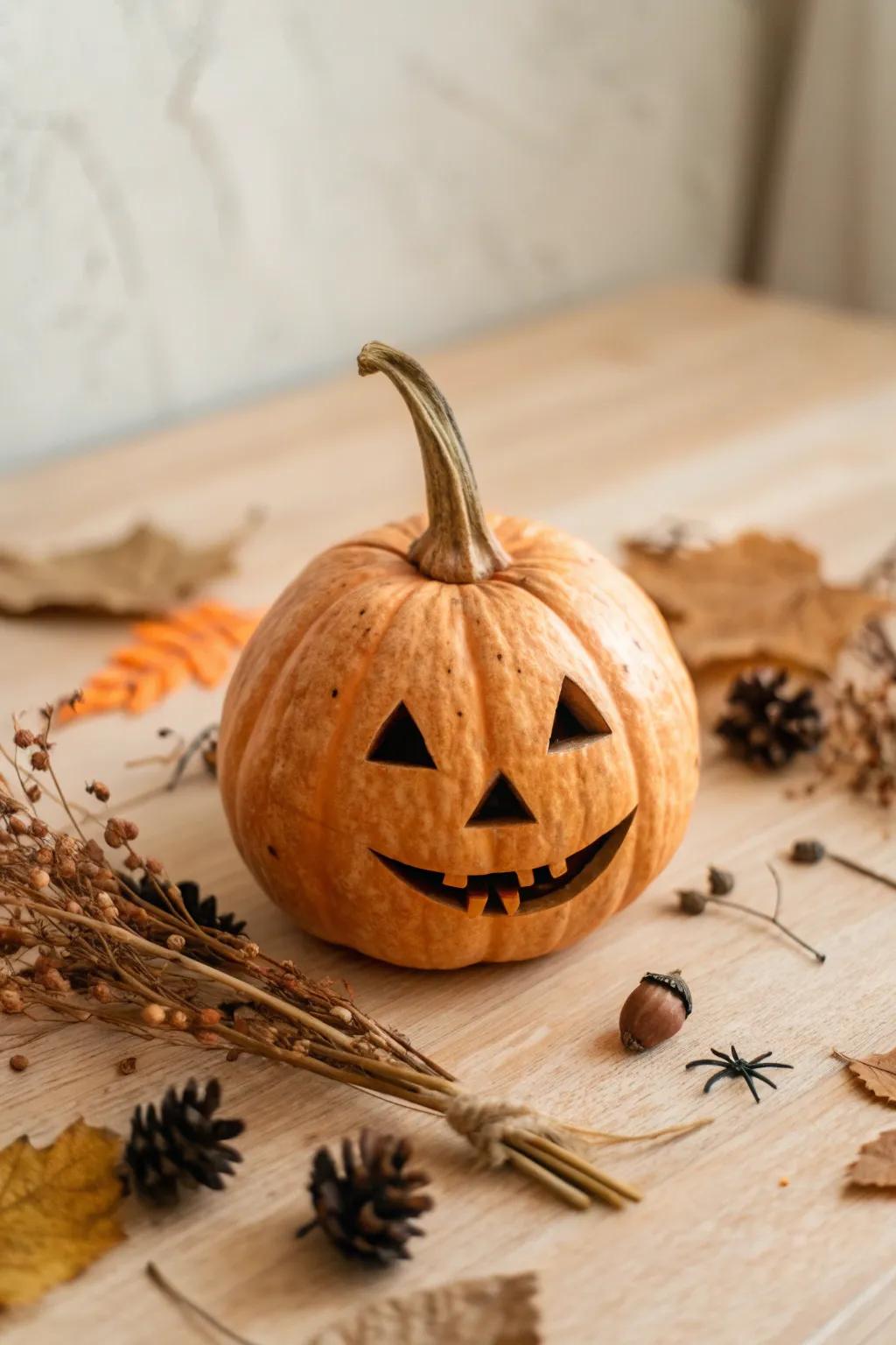 Embrace the enduring allure of a quintessential jack-o'-lantern, where unpretentious design harmonizes with innate refinement.