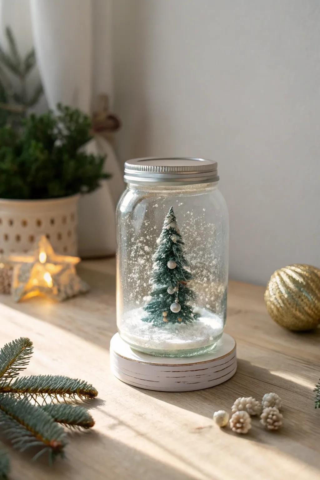 Create your personal winter utopia with a classic preserve jar snowglobe, an impeccable fusion of unpretentious grace.