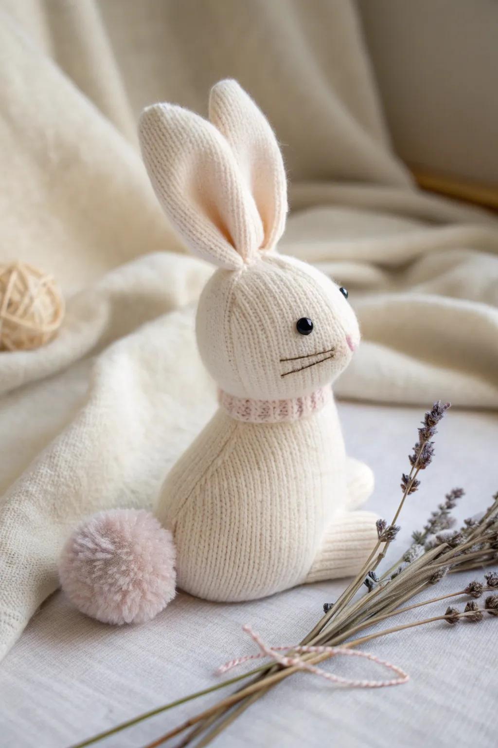 Delight in the simplicity of this captivating sock bunny—a harmonious fusion of Scandinavian minimalism and boho charm.