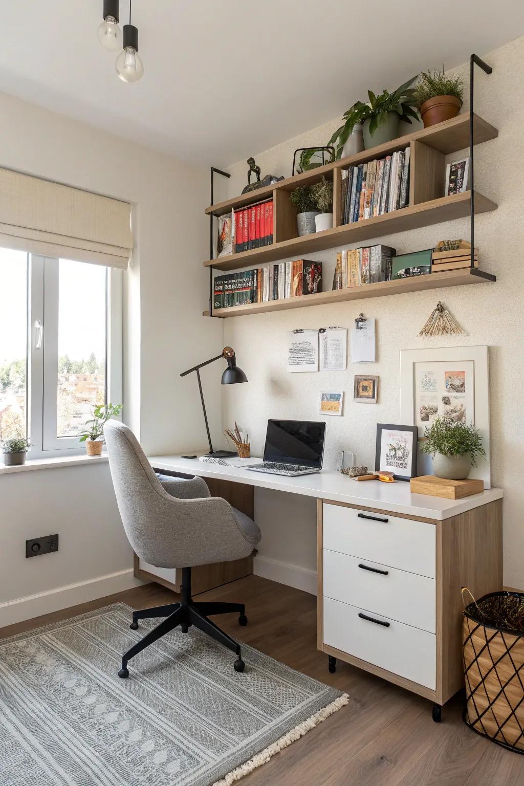 Cultivate a haven for productivity with a thoughtfully organized home office in your spare room.