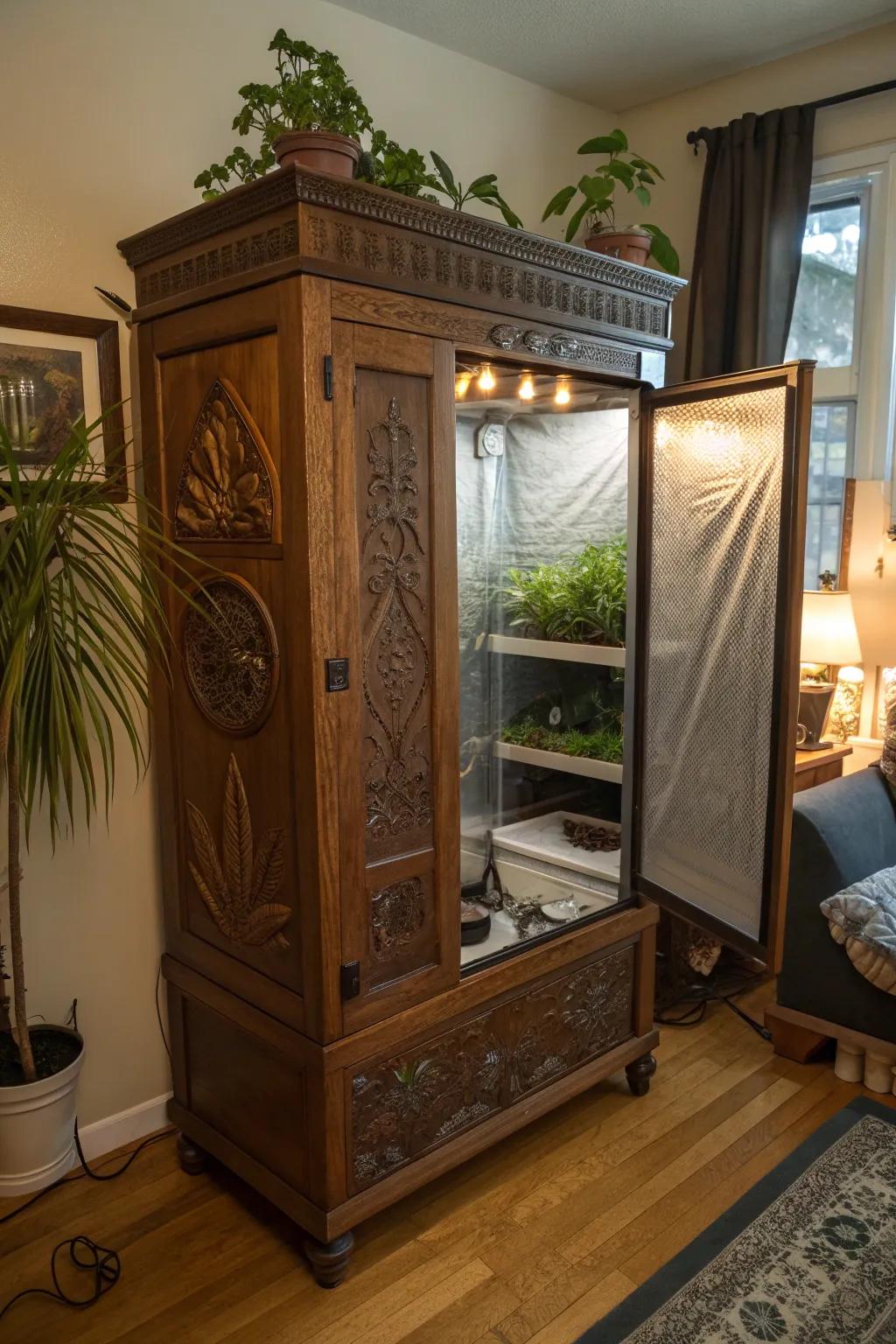 Revitalize your old cabinet into a clandestine haven with a secret grow box transformation!