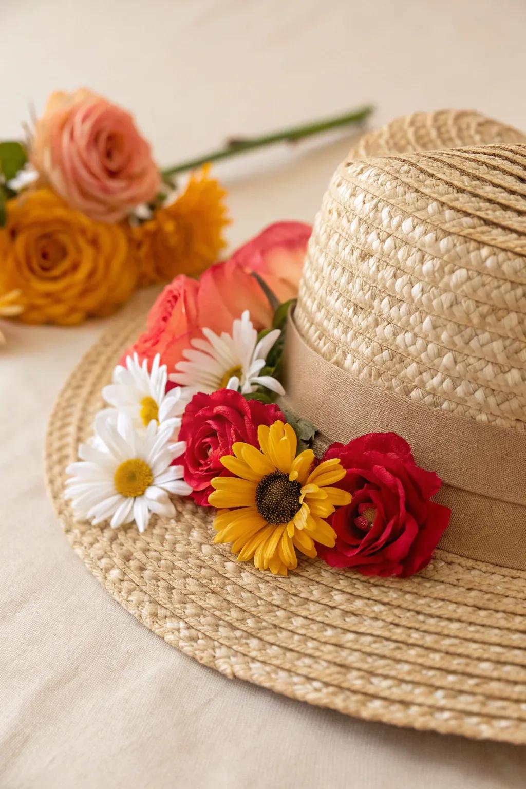 Savor endless blooms with this exquisitely crafted straw bonnet garland, an ideal blend of simplicity and vibrant sophistication.