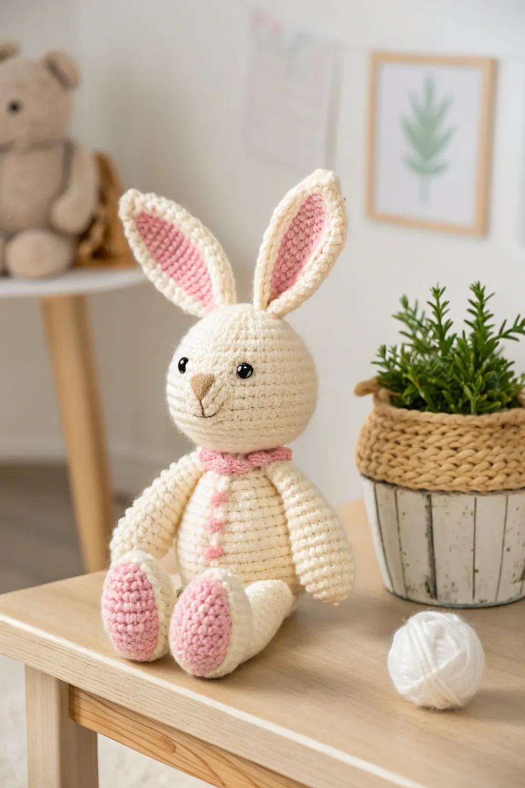 Enjoy the happiness of designing with this irresistibly soft, hand-crocheted bunny – showcasing Scandinavian design and bohemian allure.