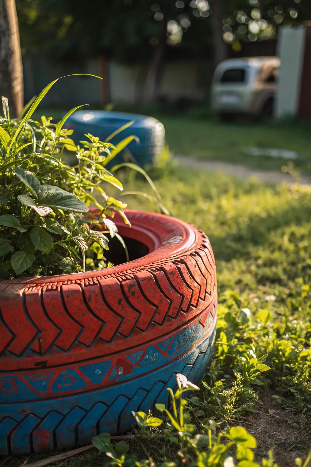 Revamp your garden with vibrant painted tire planters that blend color and ingenuity.