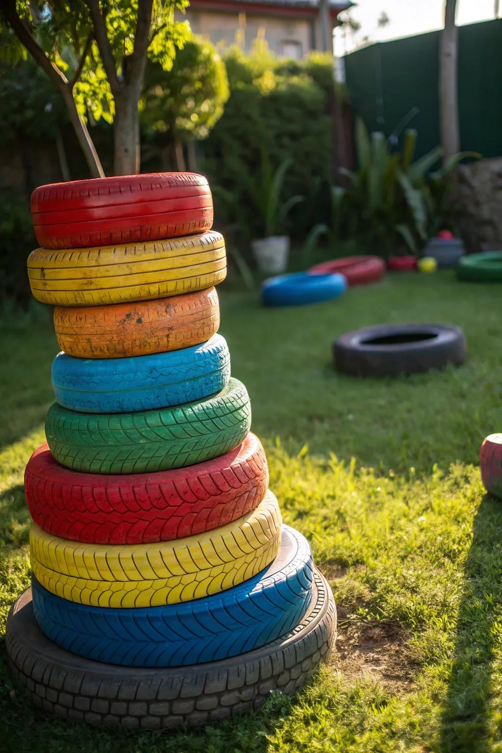 Spark the fun with this dynamic tire climbing pyramid, blending skillful creation with sheer delight!