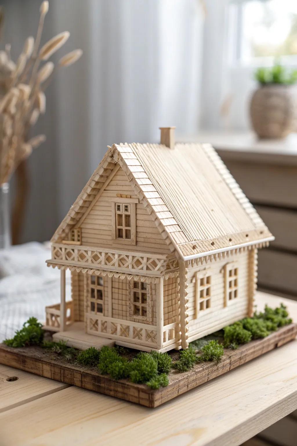 Tiny Toothpick Cottage: A whimsical touch of fairy-tale charm for your minimalist space.