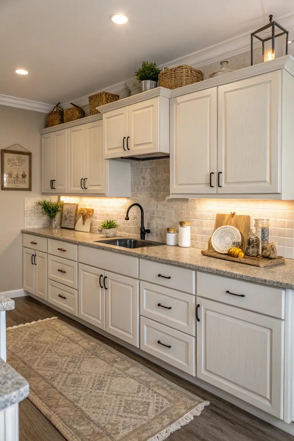 A calming neutral palette sets the stage for this transitional kitchen.