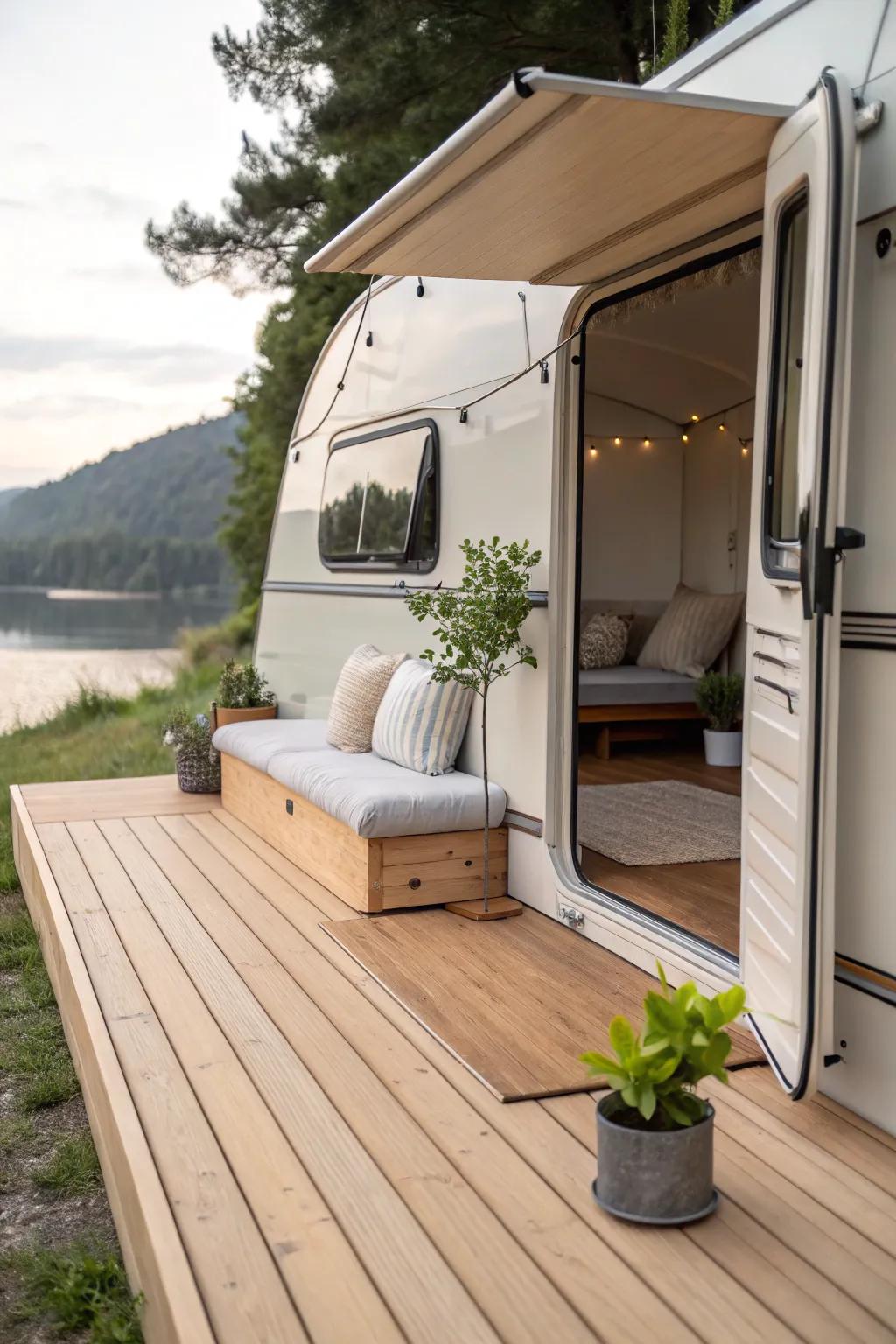 Revamp your transport vehicle with a stylish foldable terrace for the ultimate outdoor escape.