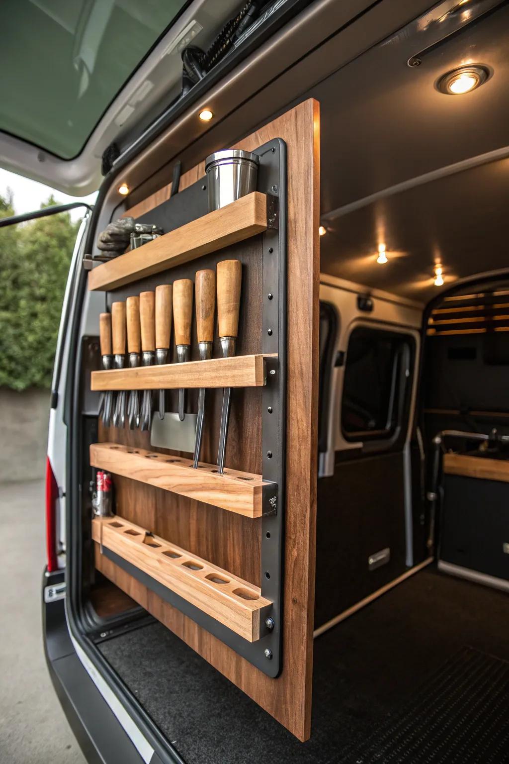 Craftsmanship on the move: Keep your tools organized and accessible with a tailored mobile rack.