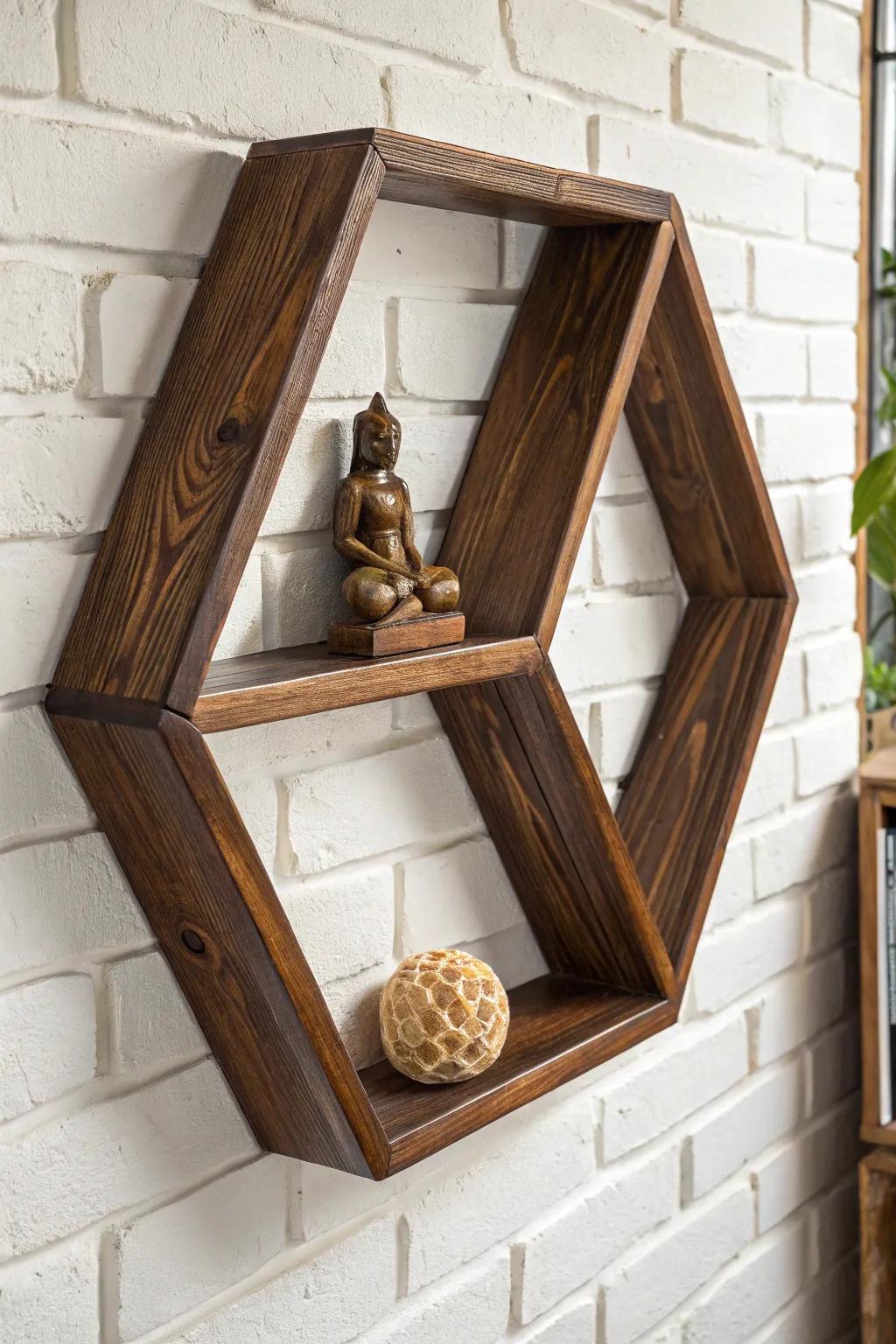 Enhance your living space with the refined elegance of angular wall-mounted shelves.