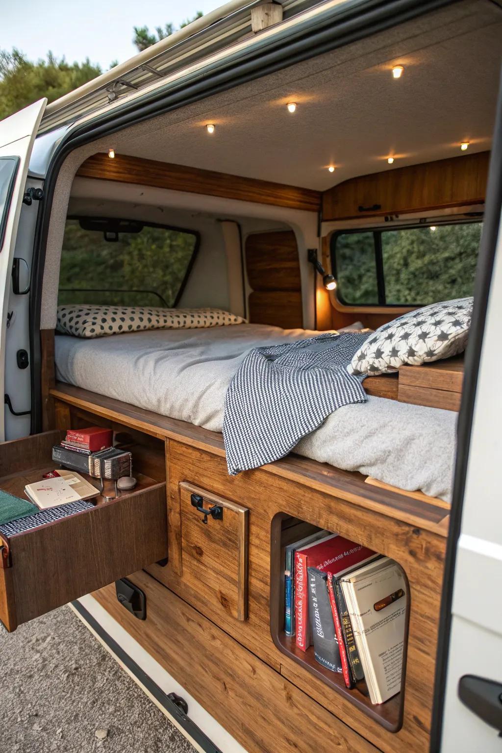 Experience the ideal harmony of comfort and ingenuity with this skillfully crafted collapsible bed, excellent for your van transformation.