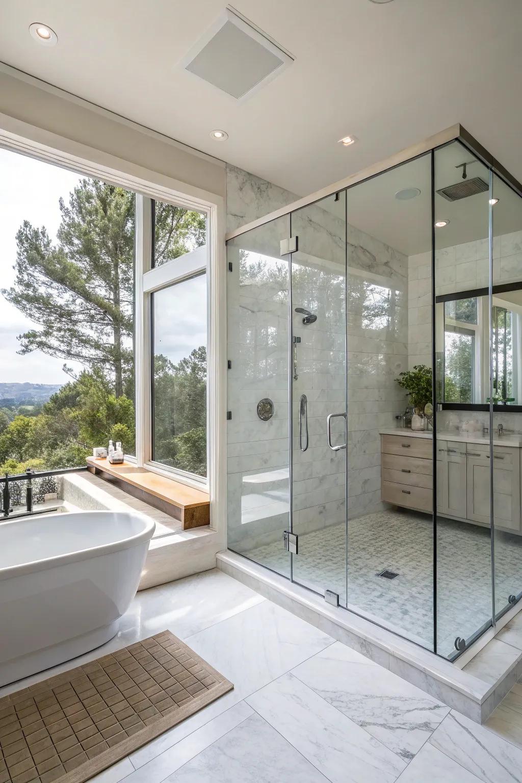 Open-style glass panels expand the space, giving your steam shower a breezy, luxurious atmosphere.