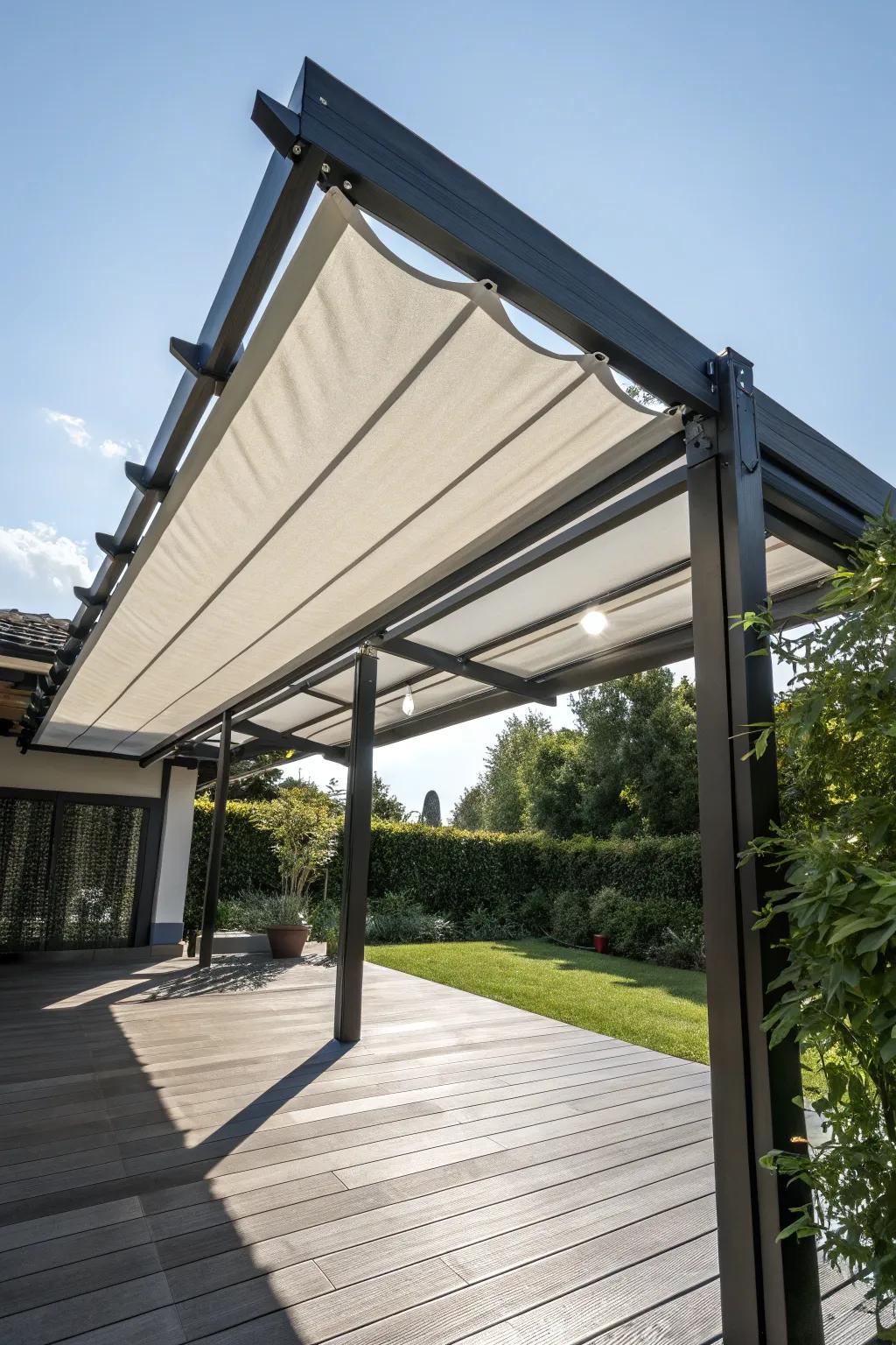 Embrace nature’s rhythm with a retractable pergola roof, where elegance meets adaptability.
