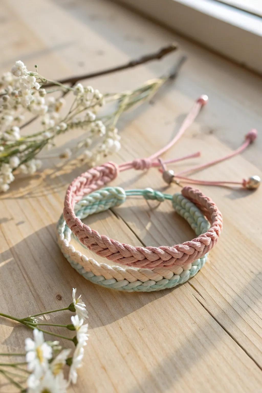 Value simplicity with this handmade plait bracelet fashioned in mellow pastel tones, ideally suited for any affair. #MinimalistBeauty #BohoChic
