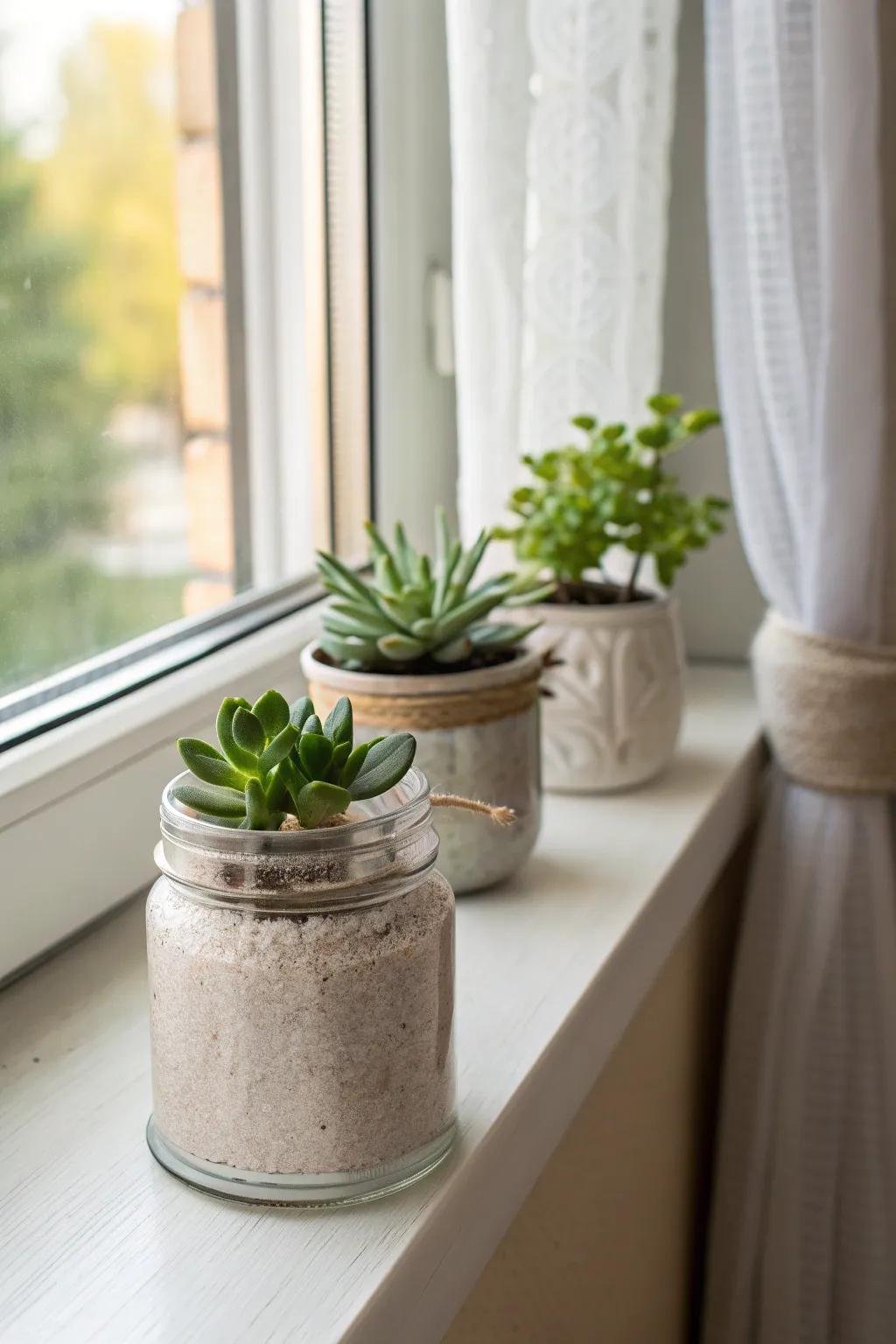 Breathe fresh purpose into old candle containers by transforming them into chic plant holders that introduce an element of green sophistication to your area.