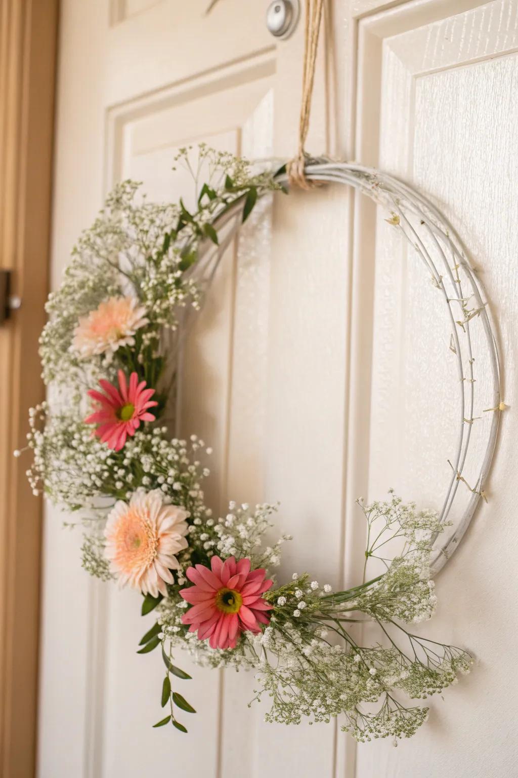 Celebrate nature's allure with a minimalist floral wreath, infusing your abode with a touch of bohemian refinement.