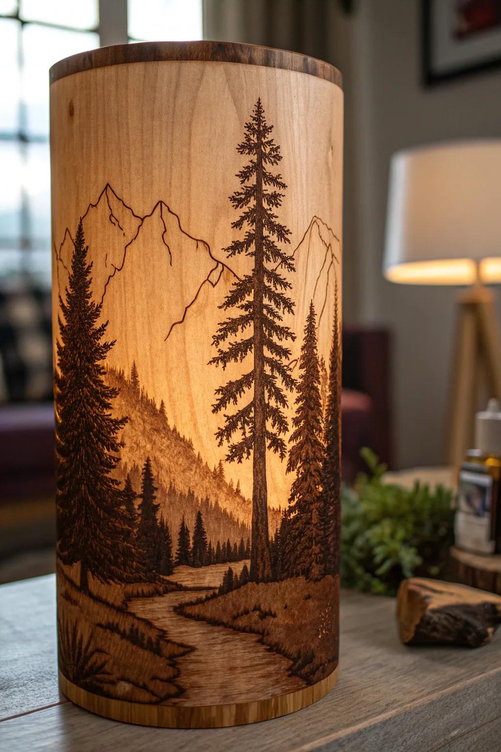 Invite the serenity of the forest into your abode with this meticulously handcrafted wood burning masterpiece.