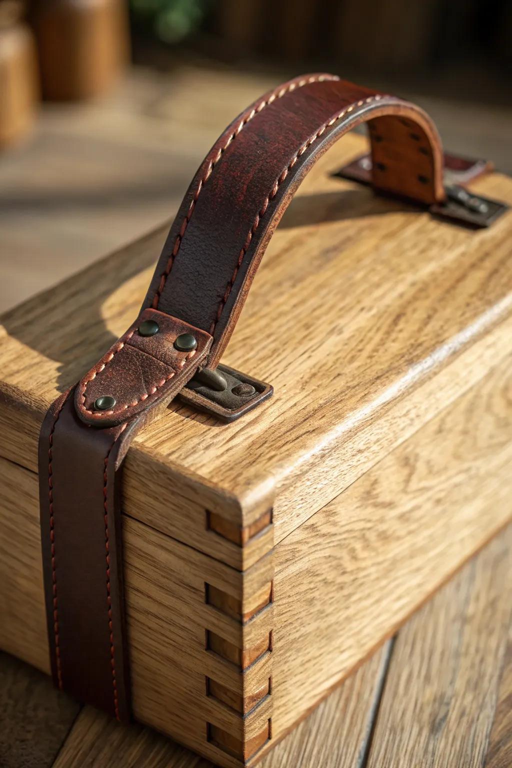 Enhance your wooden box with a dash of country refinement: the quintessential hide band grip.