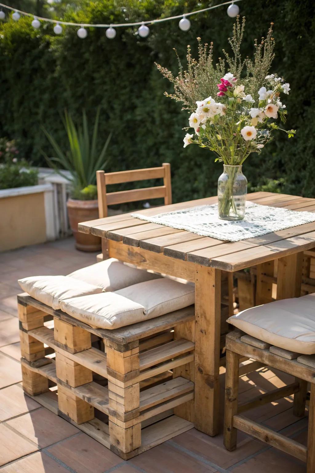 Revitalize your veranda using refined pallet furnishings merging style and sustainability.