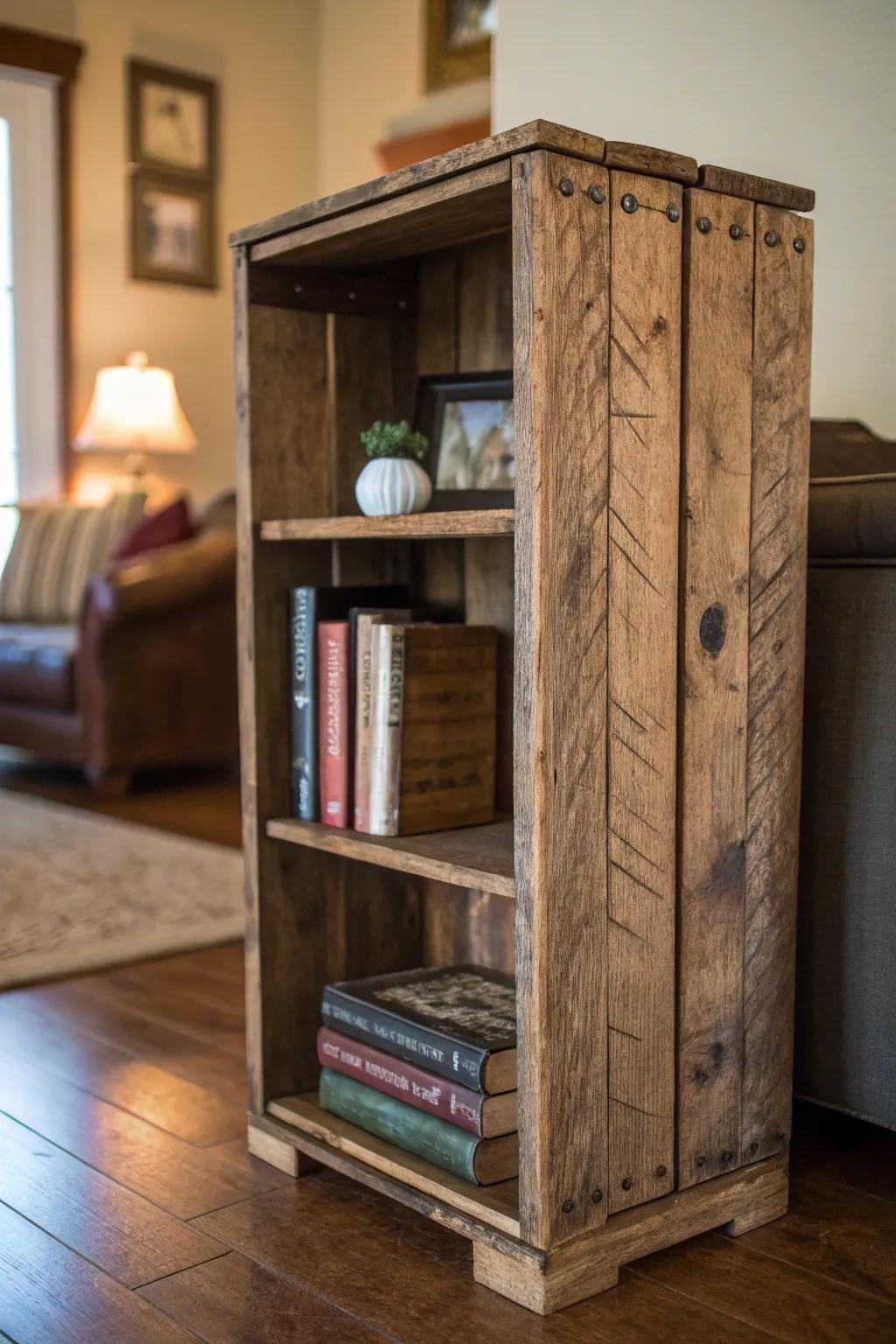 Enhance your space using this homespun bookshelf fashioned from a simple wooden box.