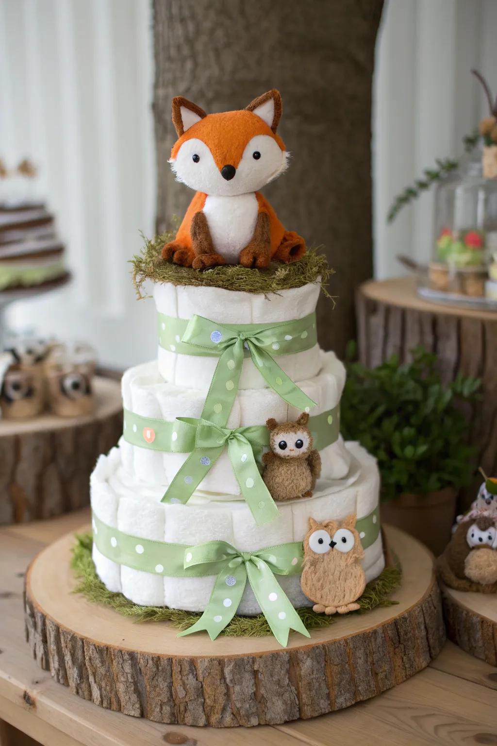 Enchant your forthcoming baby welcoming event with a Reynard and Companions Nappy Cake, where whimsical woodland charm harmonizes with minimalist refinement.