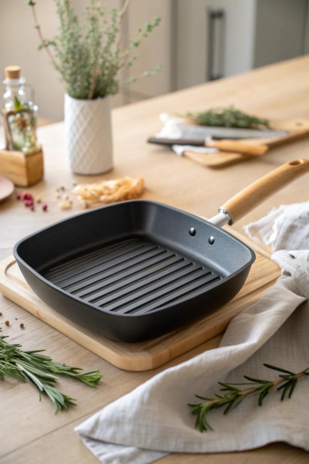 Improve your indoor BBQ setup with this stylish nonstick grill surface, perfect for individuals who appreciate simplicity and flair.