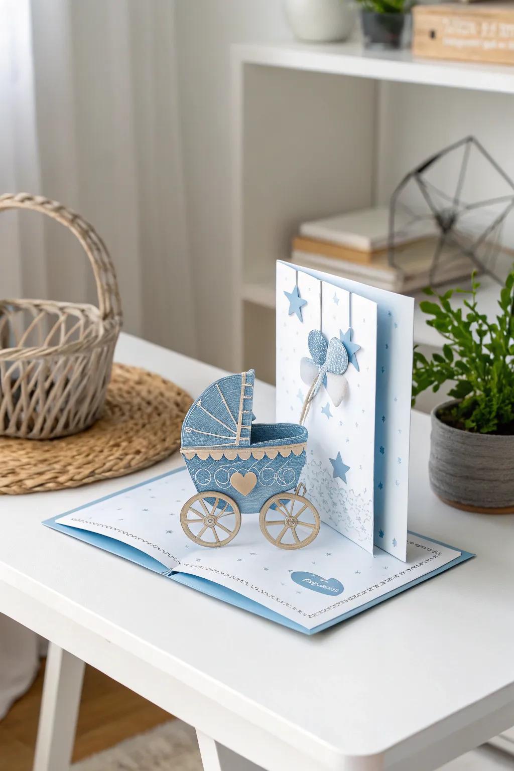Delight in the unexpected with a charming pop-up surprise for your baby boy card creations!