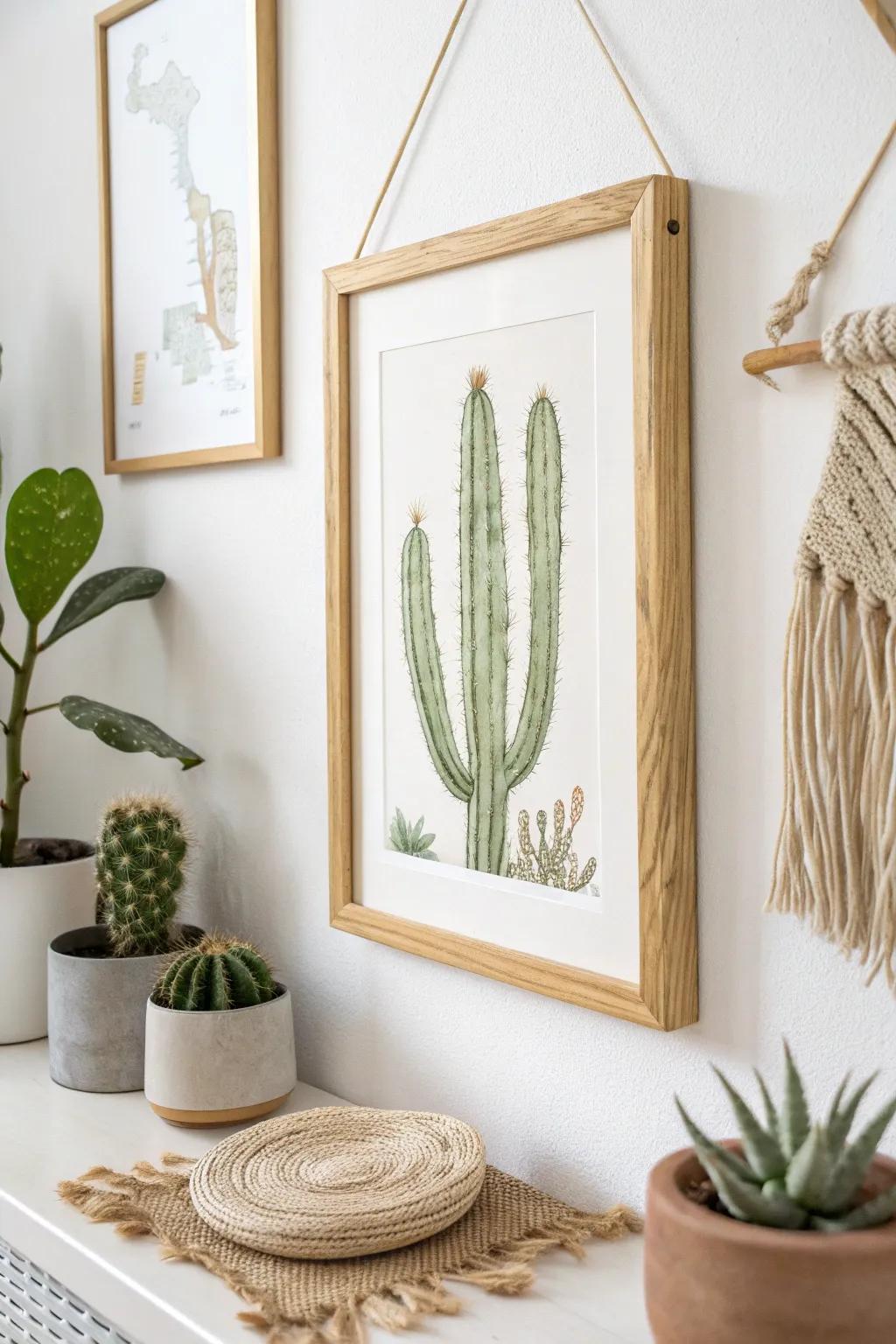 Bring a touch of nostalgia to your space with vintage cactus prints, where simplicity meets timeless beauty.