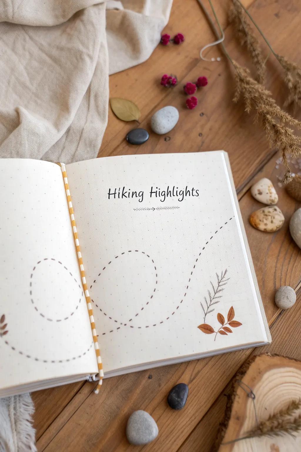 Trace your trails in style: Capture your hiking adventures with minimalist scrapbook elegance. 🌿📖