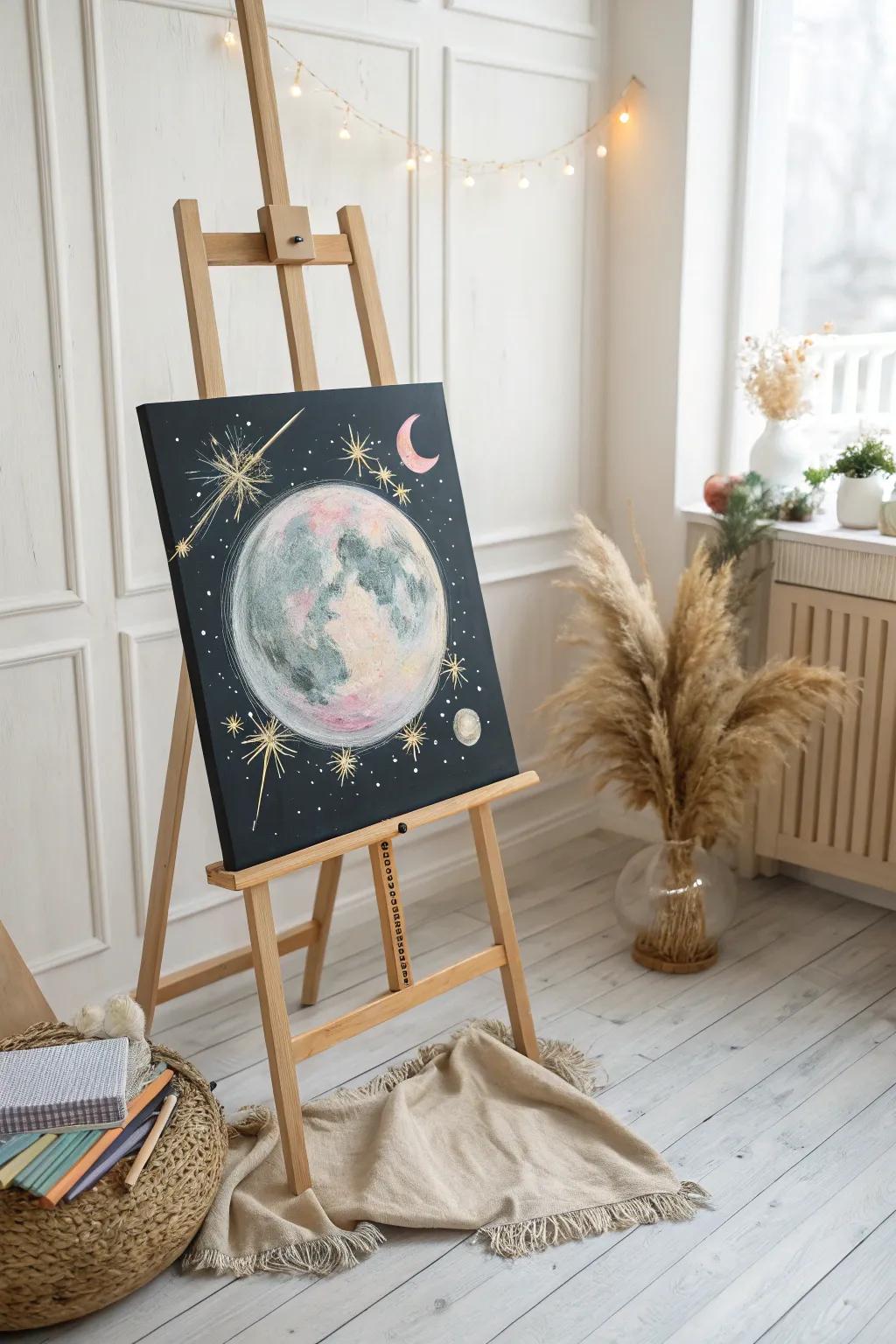 Enchant their nights with a magical glow-in-the-dark moon painting, where art meets nightlight.