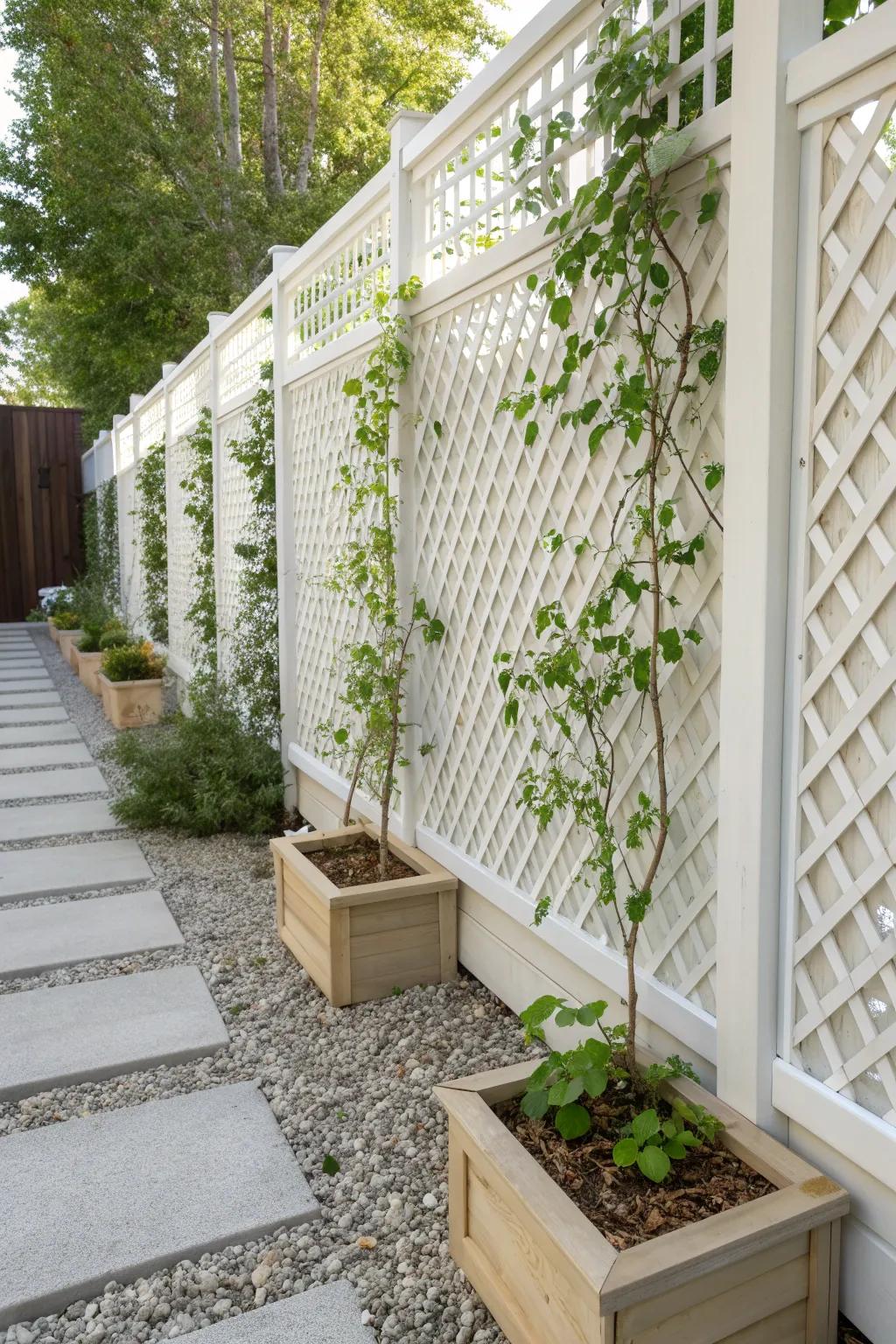 Embrace elegance and durability in your garden with a charming PVC weavework fence, ideal for showcasing climbing greenery.