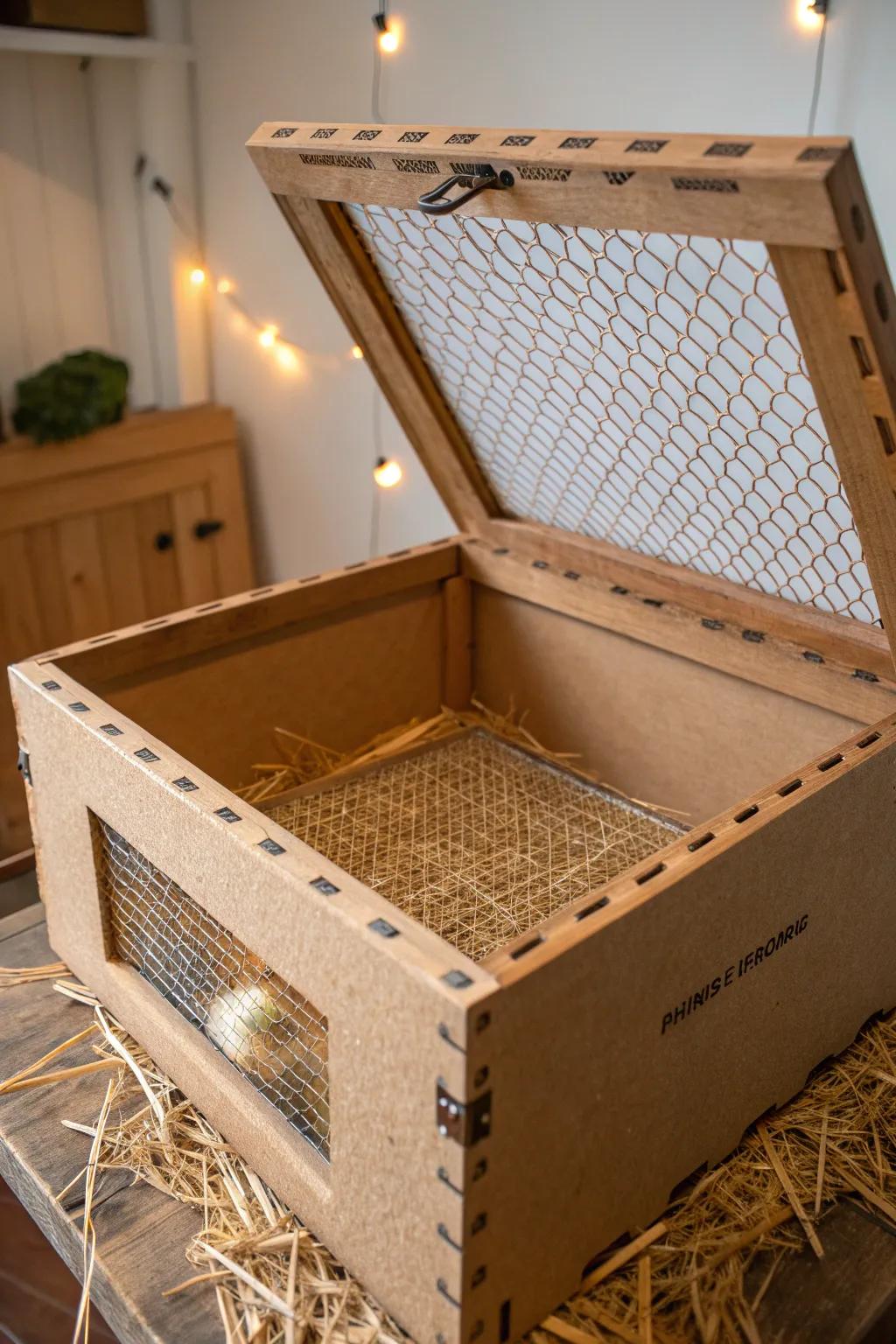 Simple yet effective: A DIY paperboard brooder that blends practicality with craftsmanship.